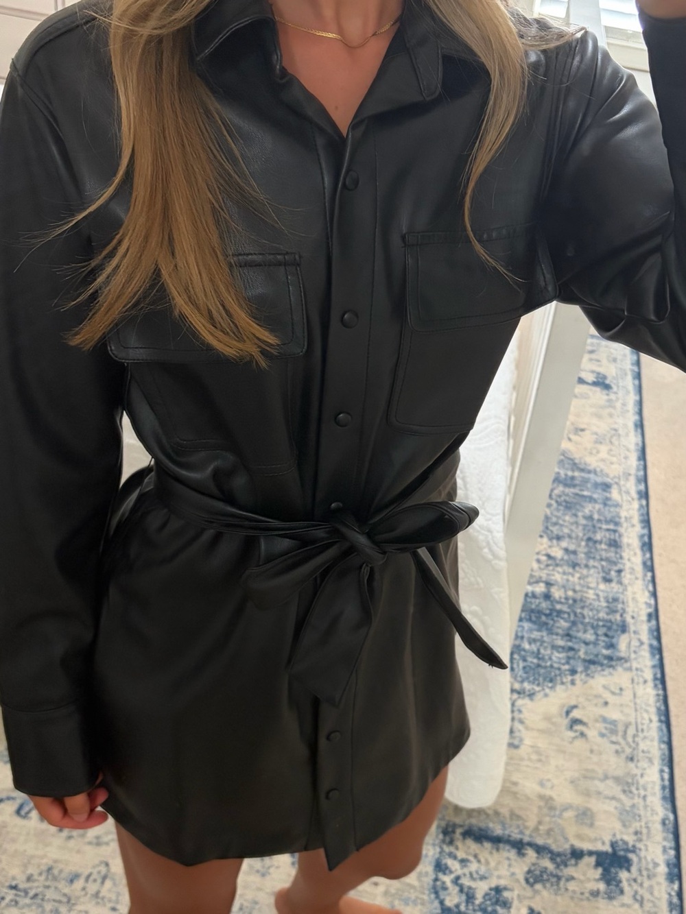 Abercrombie & Fitch Black Faux Leather Belted Mini Dress